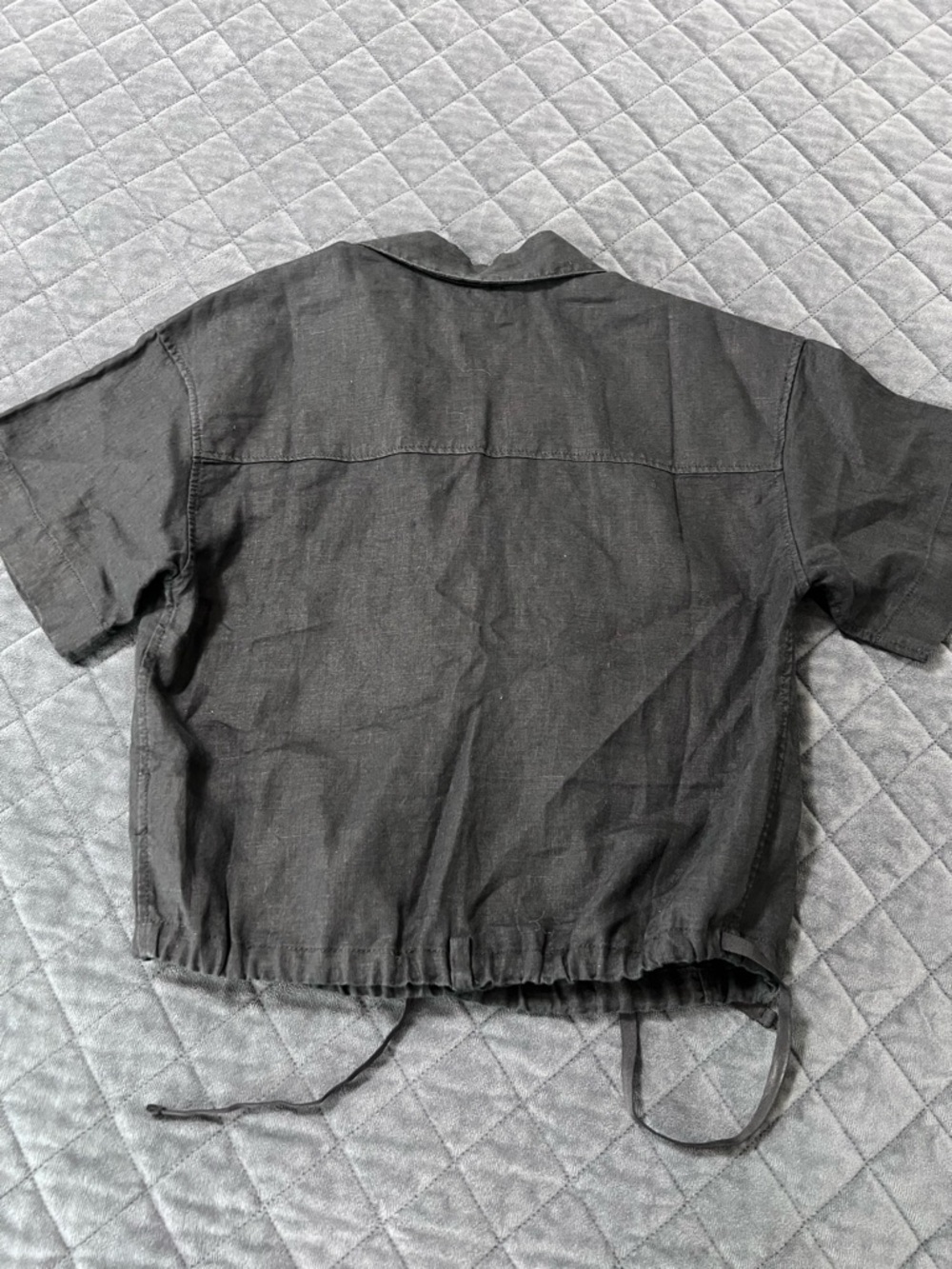 Athleta Playa Linen Tie Top Women’s XS Black Wrap Crop Shirt - Picture 8 of 9